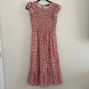 Vineyard Vines Fenwick Paisley Smocked Midi Dress Flutter Sleeve Cotton Silk XS